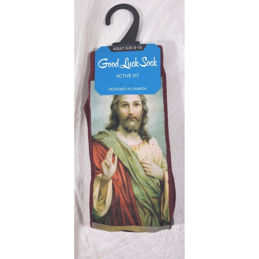 Good Luck Sock Burgundy Jesus Socks - Adult Size 8-13